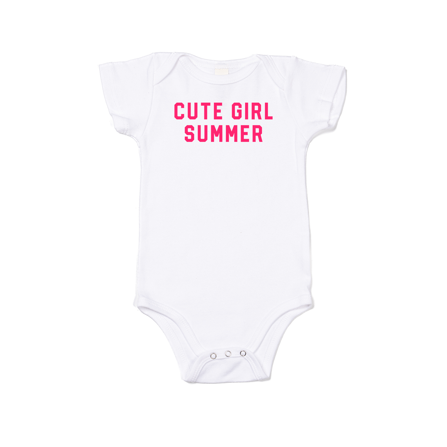 Cute Girl Summer (Hot Pink) - Bodysuit (White, Short Sleeve)