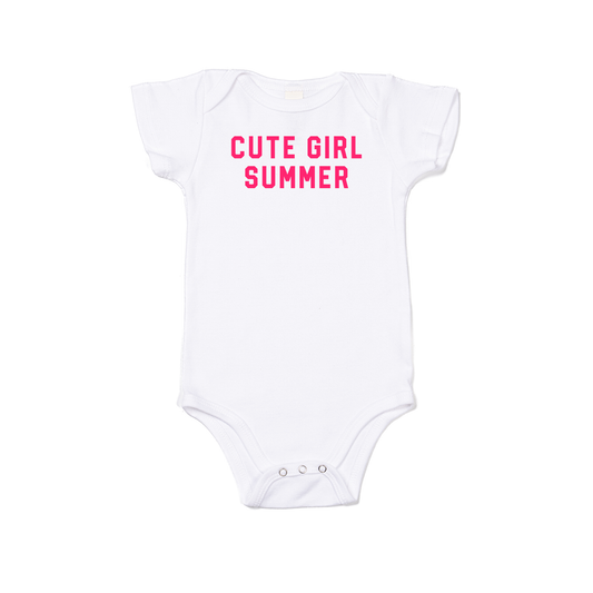 Cute Girl Summer (Hot Pink) - Bodysuit (White, Short Sleeve)