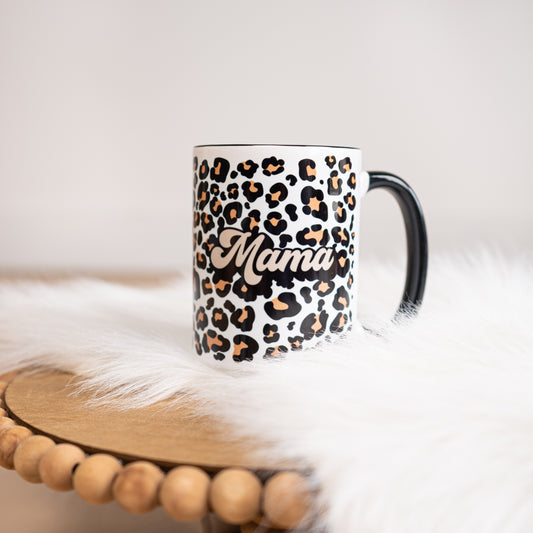 Mama Leopard - Coffee Mug (Black Handle & Rim)
