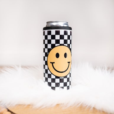 Old School Checkered Smiley Slim Can Cooler