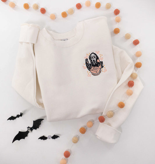 Scream Ghost Face - Embroidered Sweatshirt (Creme)