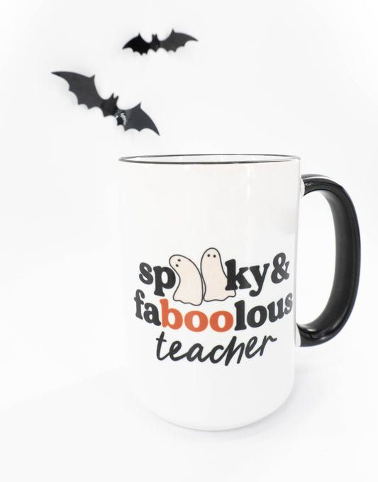 Spooky & Fabulous Teacher - Coffee Mug (Black Handle & Rim)