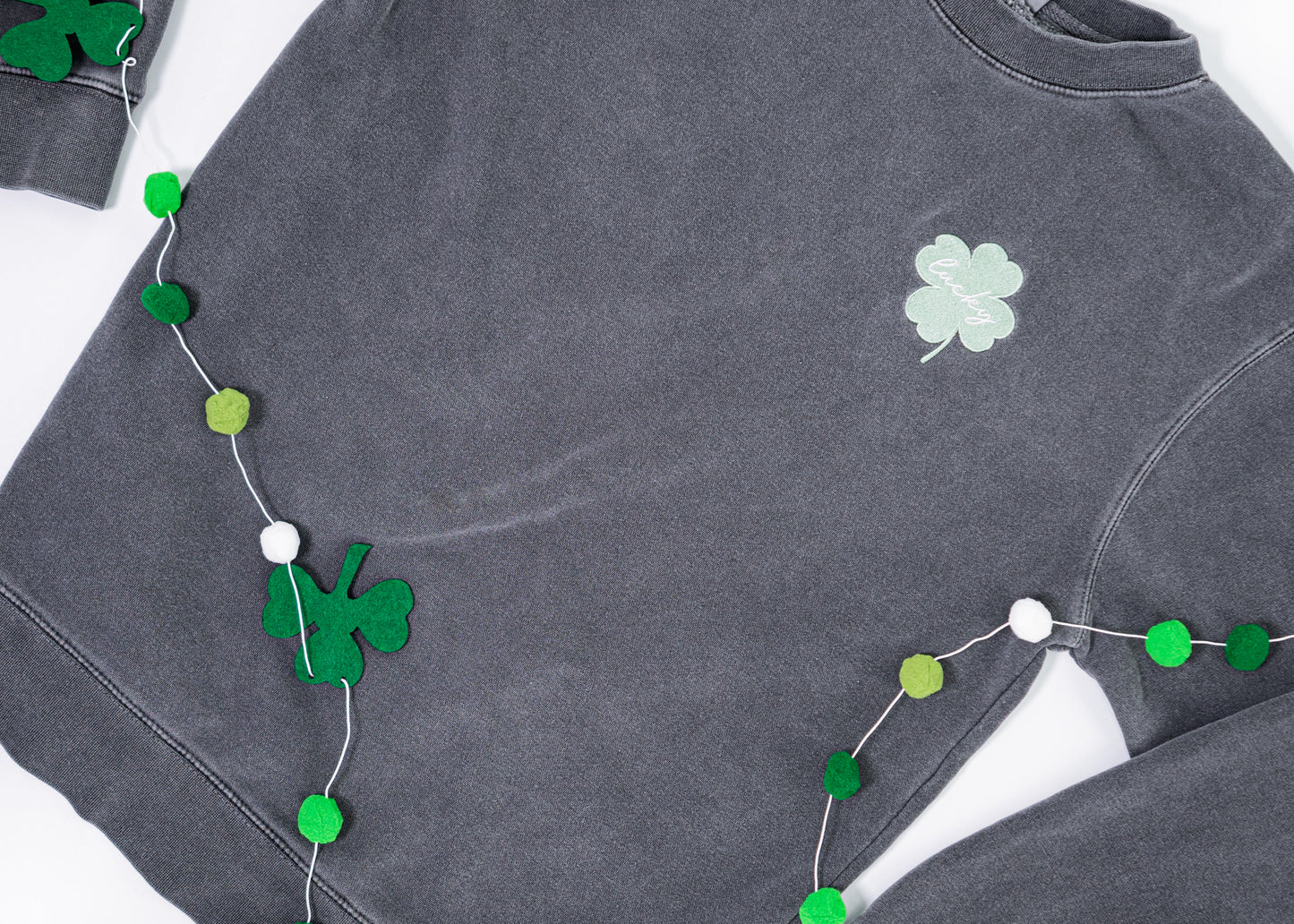 Lucky Clover (St. Patrick's) - Embroidered Sweatshirt (Charcoal)