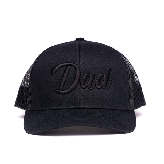 Dad (Black, 3D Puff) - Trucker Hat (Black)