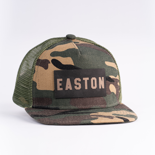 EASTON (Leather Custom Name Patch) - Kids Trucker Hat (Camo)