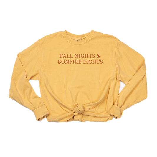 Fall Nights & Bonfire Lights (Rust) - Tee (Vintage Mustard, Long Sleeve)