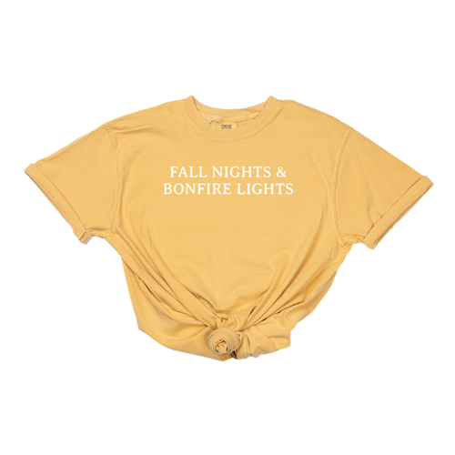 Fall Nights & Bonfire Lights (White) - Tee (Vintage Mustard, Short Sleeve)