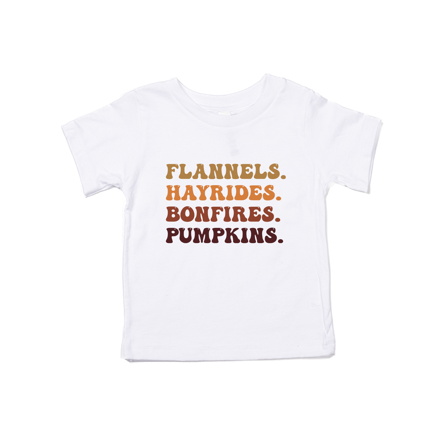 Flannels, Hayrides, Bonfires, Pumpkins - Kids Tee (White)