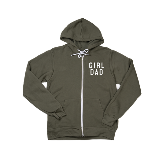 Girl Dad® (Pocket, White) - Zip-up Hoodie (Military Green)