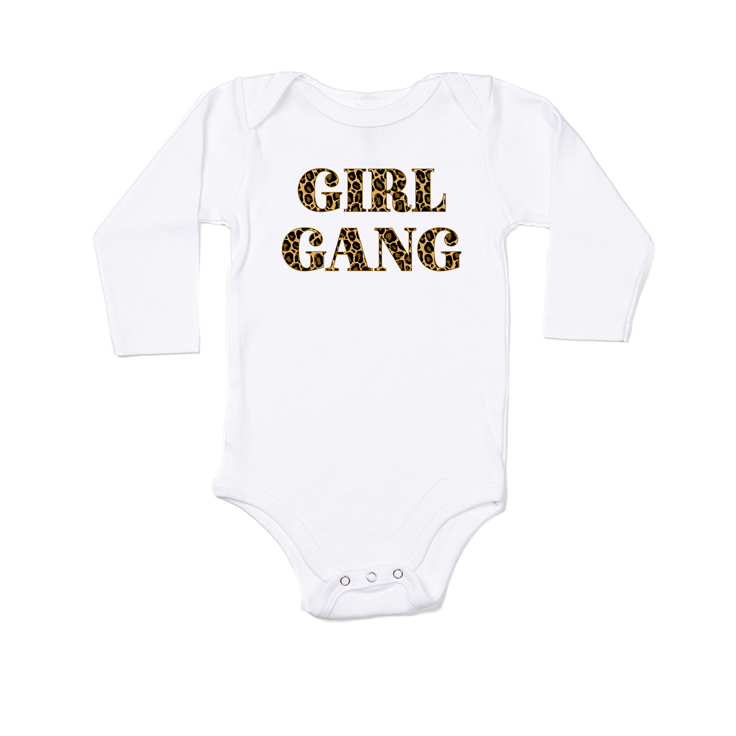 Girl Gang (Leopard Print) - Bodysuit (White, Long Sleeve)