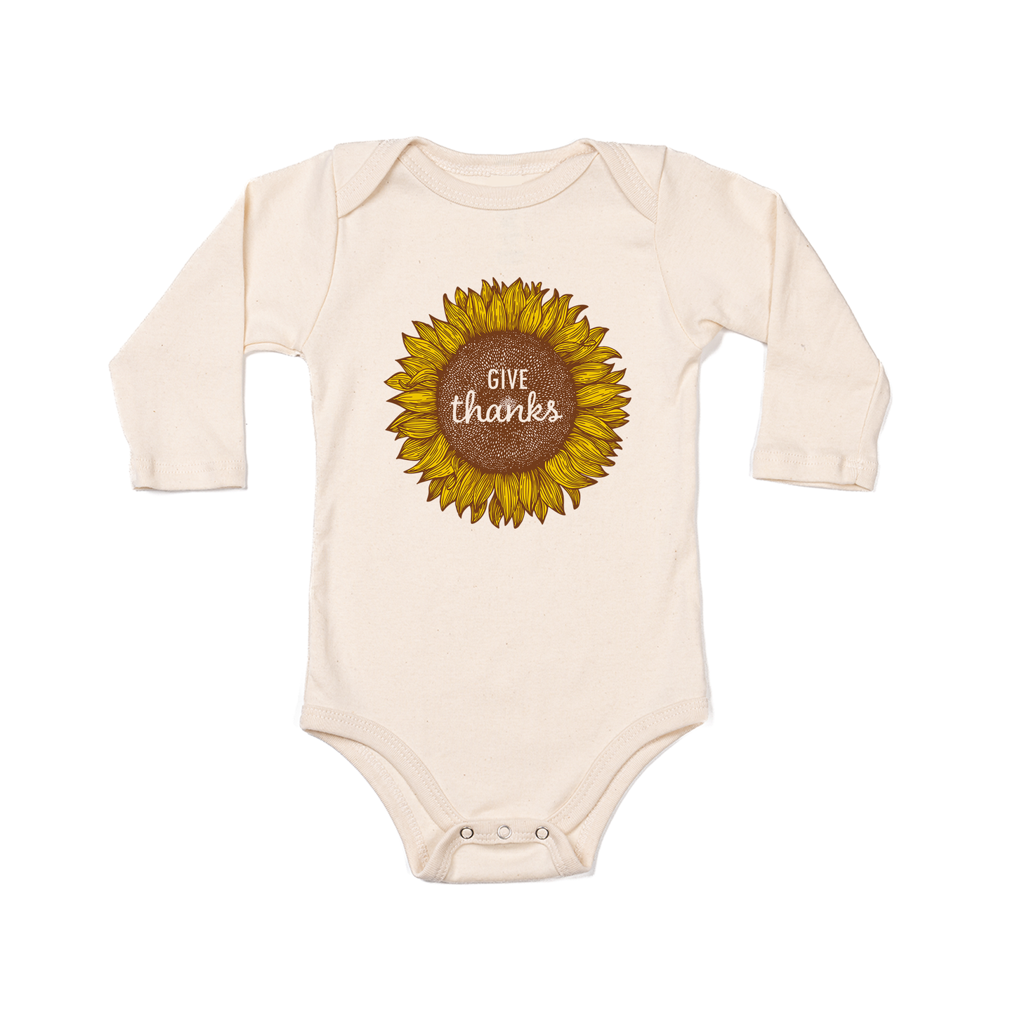 Give Thanks Sunflower - Bodysuit (Natural, Long Sleeve)