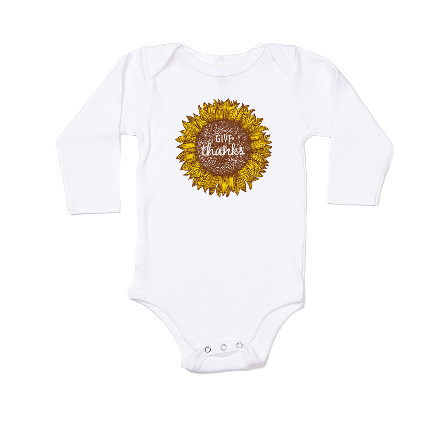 Give Thanks Sunflower - Bodysuit (White, Long Sleeve)