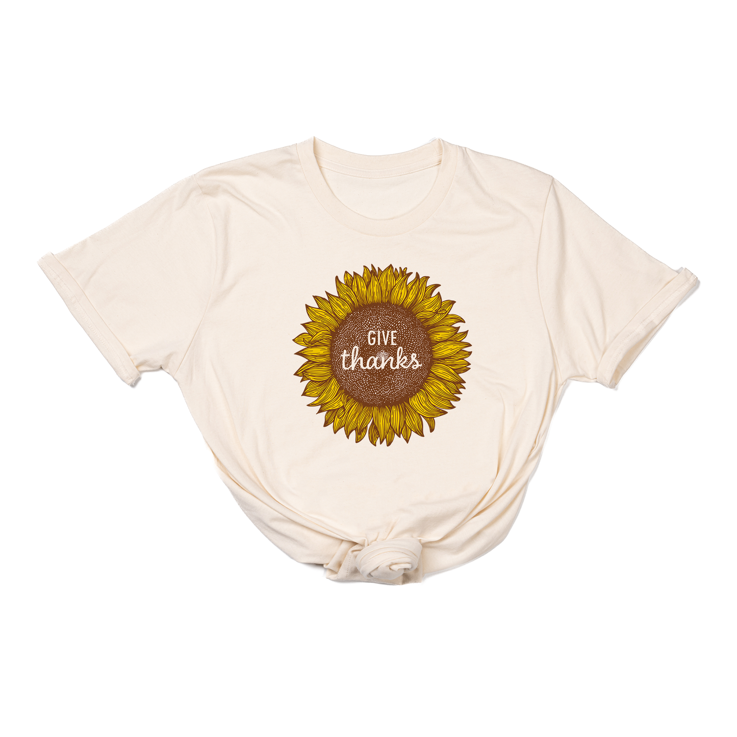 Give Thanks Sunflower (Across Front) - Tee (Natural)