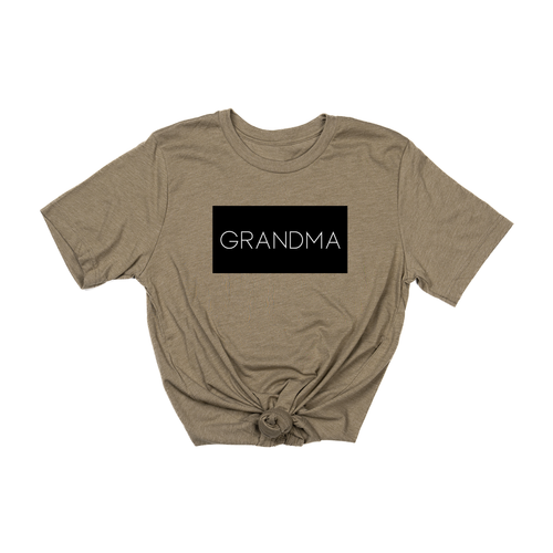 Grandma (Boxed Collection, Black Box/White Text, Across Front) - Tee (Olive)