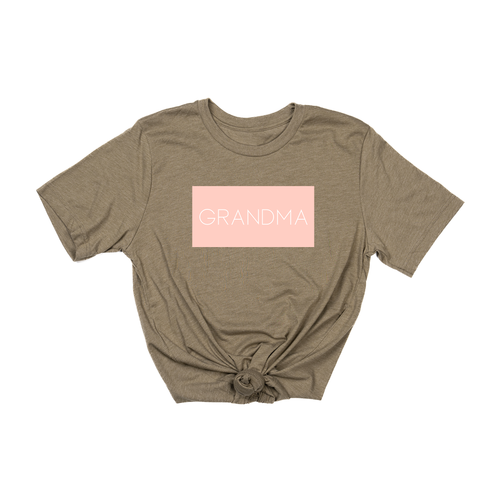 Grandma (Boxed Collection, Ballerina Pink Box/White Text, Across Front) - Tee (Olive)