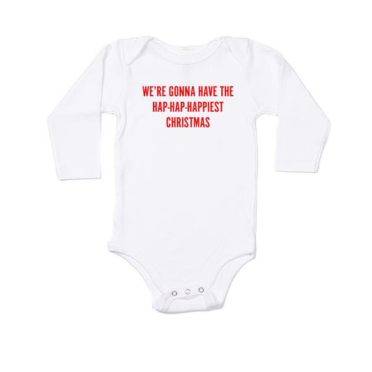 Hap-Hap-Happiest Christmas (Red) - Bodysuit (White, Long Sleeve)