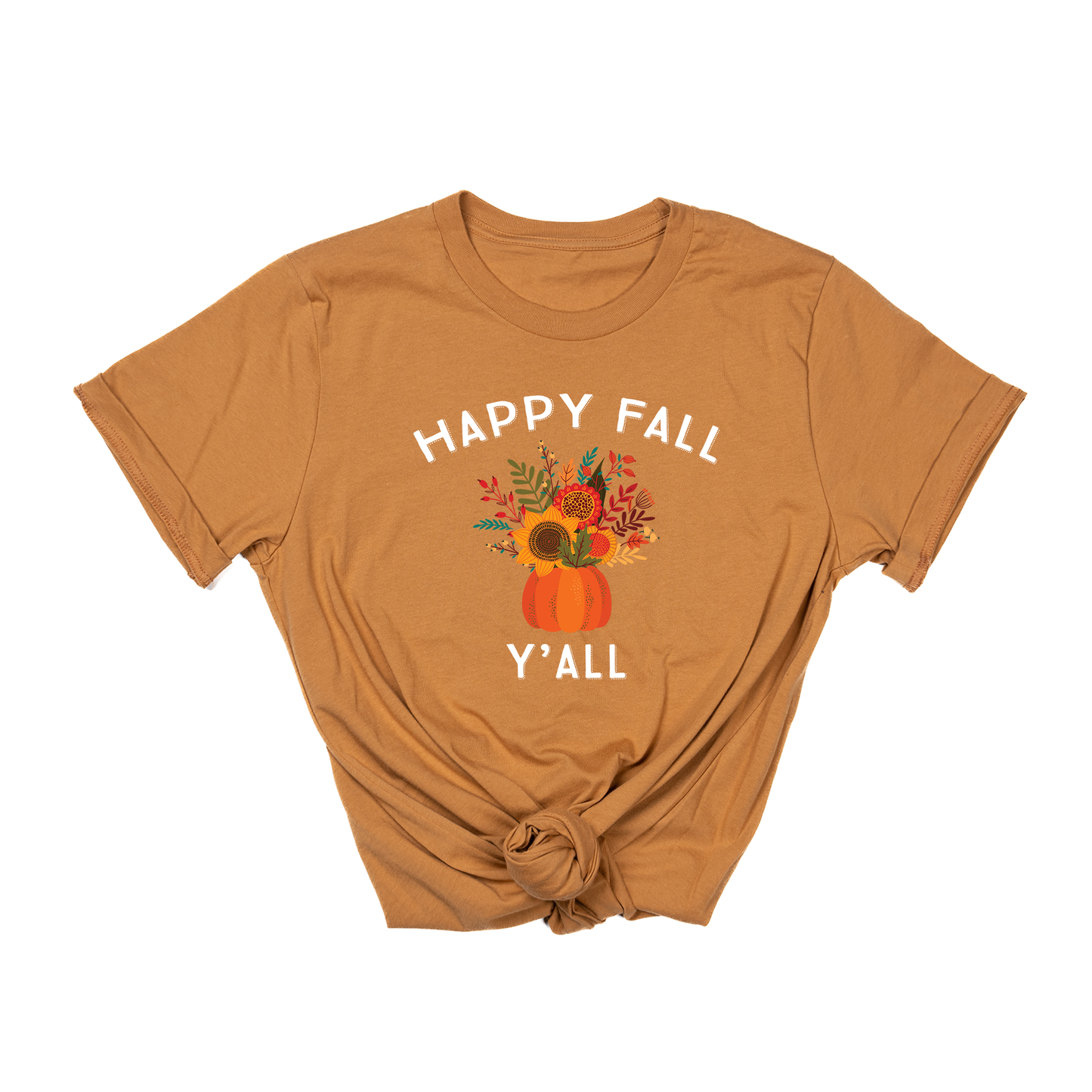 Happy Fall Y'all (White) - Tee (Camel)