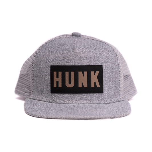 Hunk (Leather Patch) - Kids Trucker Hat (Heather Light Gray)