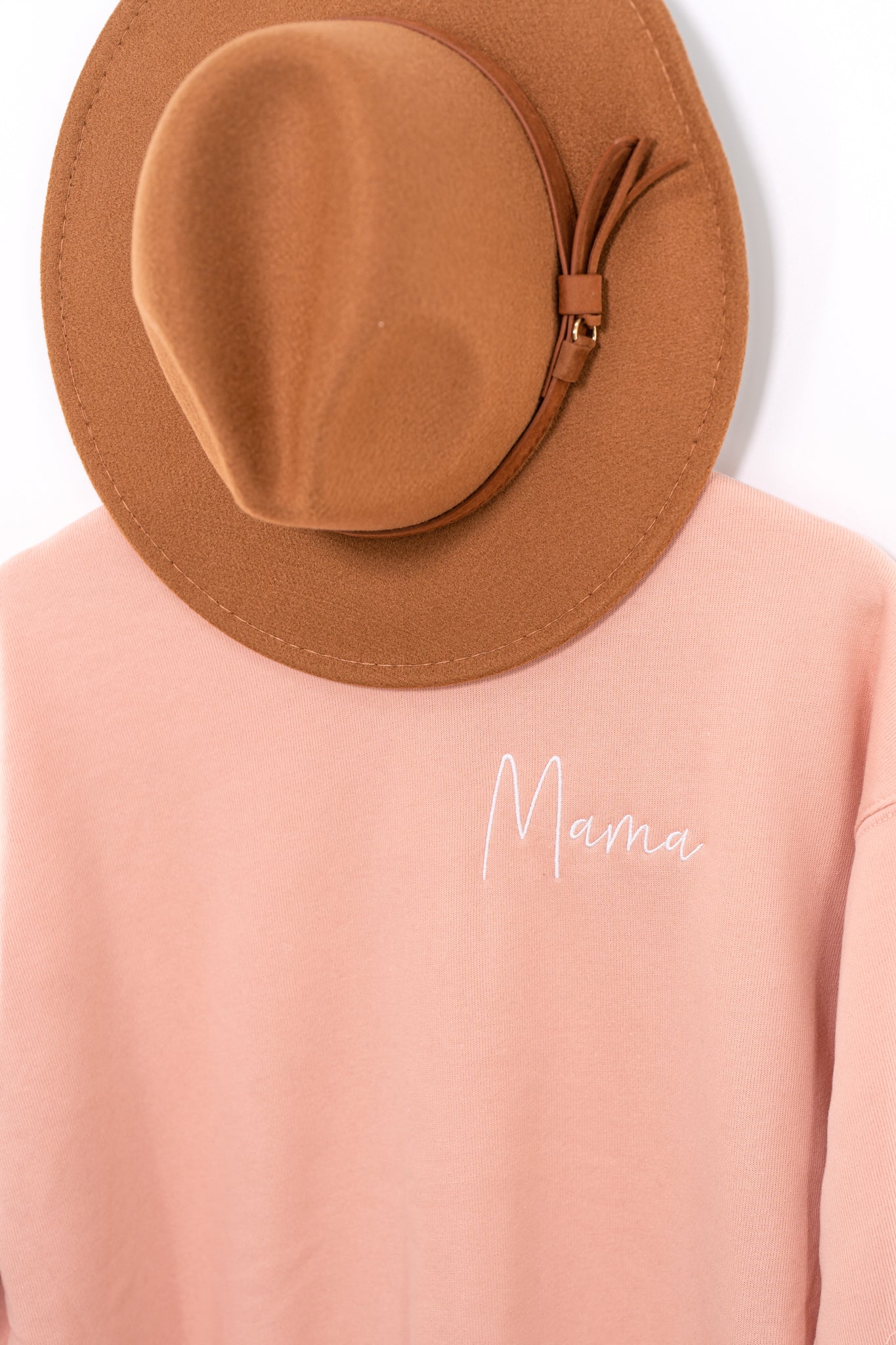 Mama (Brook Script, White) - Embroidered Sweatshirt (Peach)