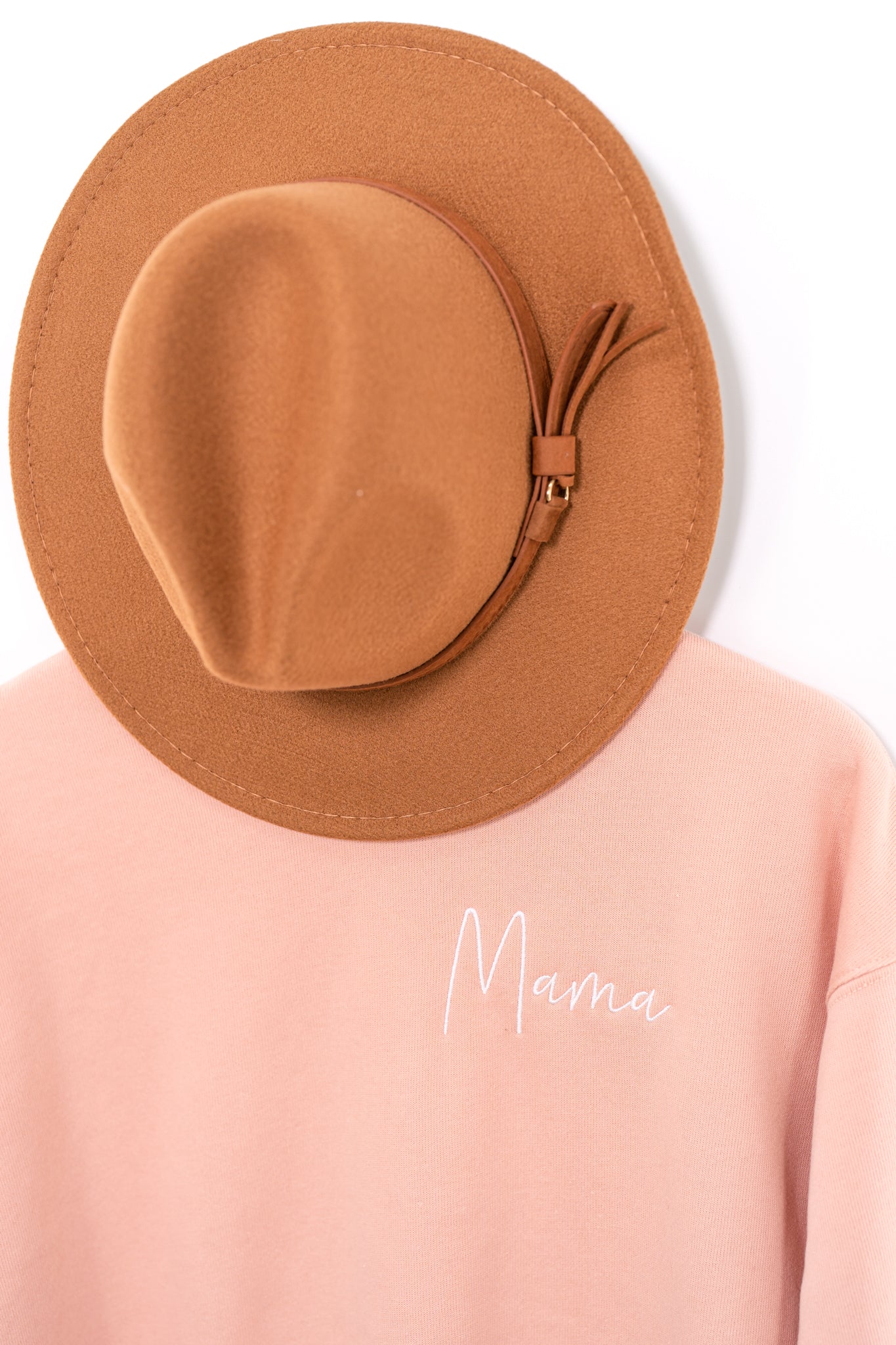 Mama (Brook Script, White) - Embroidered Sweatshirt (Peach)