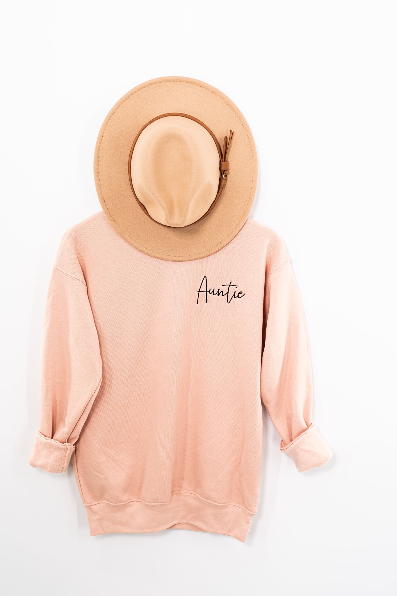 Auntie (Brook Script, Black) - Embroidered Sweatshirt (Peach)