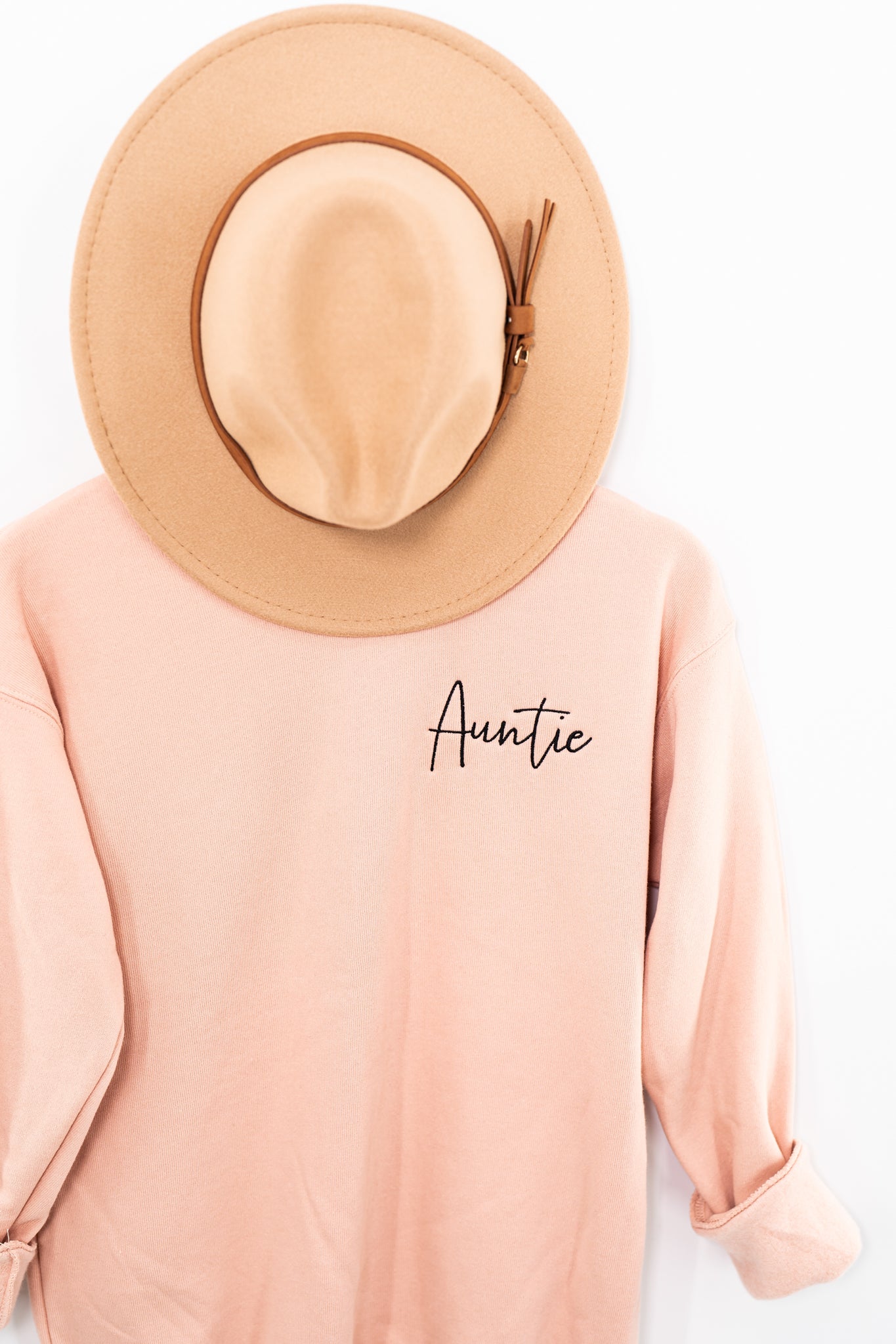Auntie (Brook Script, Black) - Embroidered Sweatshirt (Peach)