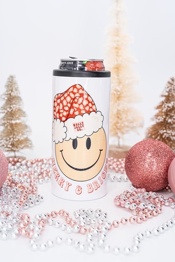 Merry & Bright Smiley Face Hard Seltzer Slim Can Cooler