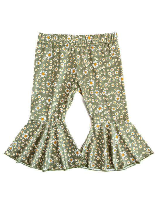 Lina Pleated Bell Bottoms - Sage Floral