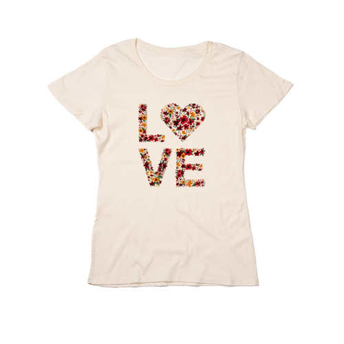 Love Floral (Across Front) - Women's Fitted Tee (Natural)