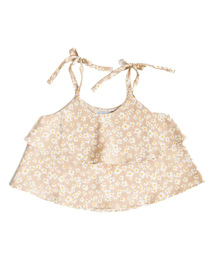 Lyra Tie Strap Tiered Top - Champagne & Daisies