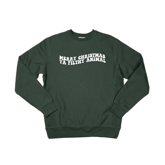 Merry Christmas Ya Filthy Animal (Version 2, White) - Heavyweight Sweatshirt (Pine)