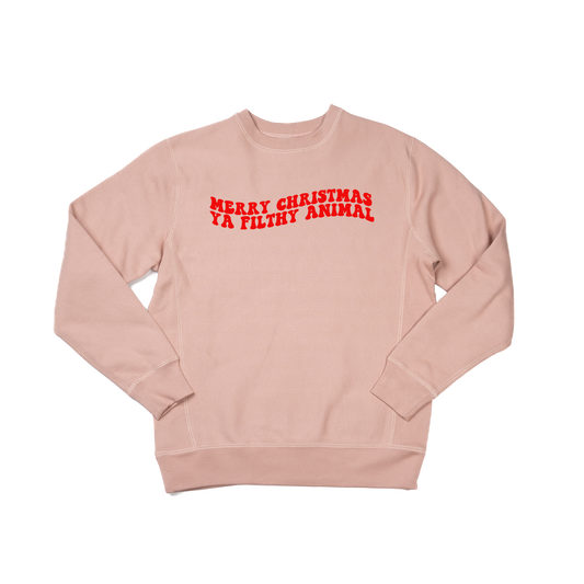 Merry Christmas Ya Filthy Animal (Version 2, Red) - Heavyweight Sweatshirt (Dusty Rose)