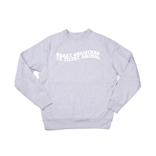 Merry Christmas Ya Filthy Animal (Version 2, White) - Heavyweight Sweatshirt (Heather Gray)