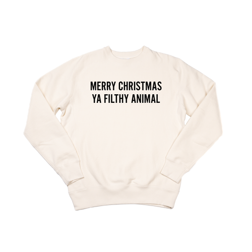 Merry Christmas Ya Filthy Animal (Version 1, Black) - Heavyweight Sweatshirt (Natural)