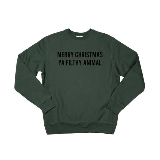 Merry Christmas Ya Filthy Animal (Version 1, Black) - Heavyweight Sweatshirt (Pine)