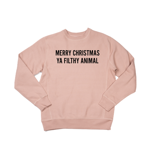 Merry Christmas Ya Filthy Animal (Version 1, Black) - Heavyweight Sweatshirt (Dusty Rose)