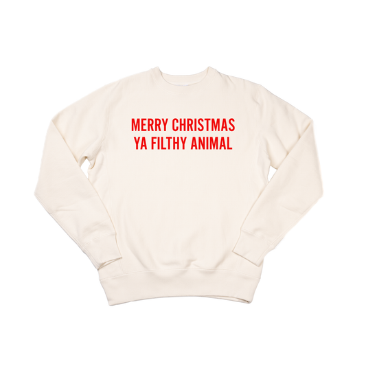 Merry Christmas Ya Filthy Animal (Version 1, Red) - Heavyweight Sweatshirt (Natural)