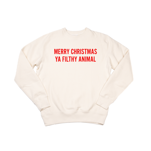 Merry Christmas Ya Filthy Animal (Version 1, Red) - Heavyweight Sweatshirt (Natural)