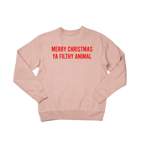 Merry Christmas Ya Filthy Animal (Version 1, Red) - Heavyweight Sweatshirt (Dusty Rose)