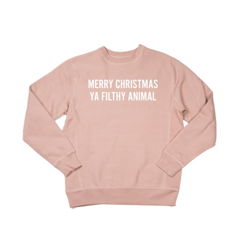 Merry Christmas Ya Filthy Animal (Version 1, White) - Heavyweight Sweatshirt (Dusty Rose)