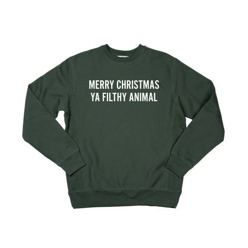 Merry Christmas Ya Filthy Animal (Version 1, White) - Heavyweight Sweatshirt (Pine)