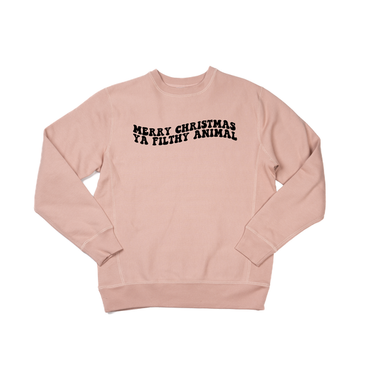 Merry Christmas Ya Filthy Animal (Version 2, Black) - Heavyweight Sweatshirt (Dusty Rose)