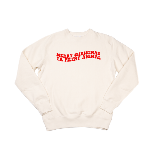 Merry Christmas Ya Filthy Animal (Version 2, Red) - Heavyweight Sweatshirt (Natural)