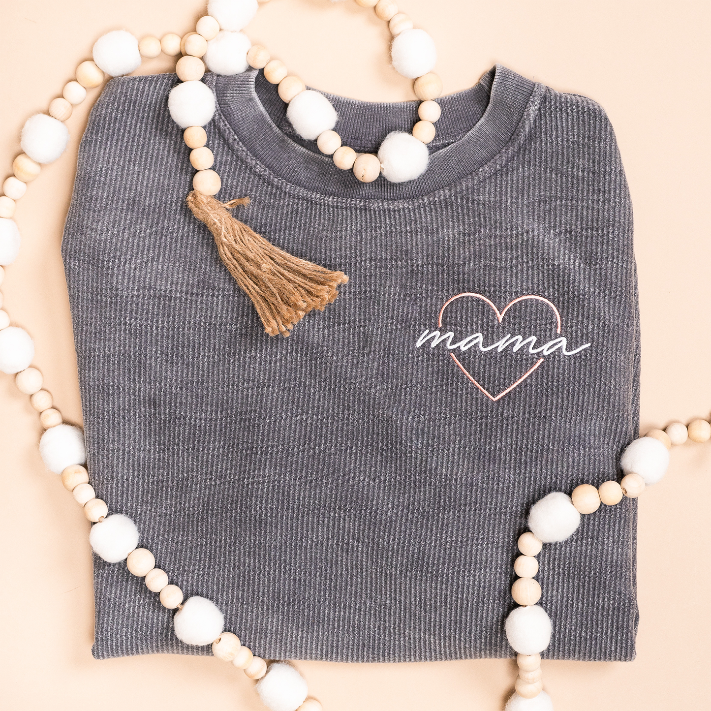 Mama Heart - Embroidered Corded Sweatshirt (Charcoal)