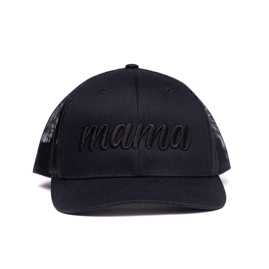 Mama (Black, 3D Puff) - Trucker Hat (Black)