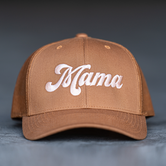 Mama (Peach, Retro) - Trucker Hat (Camel)