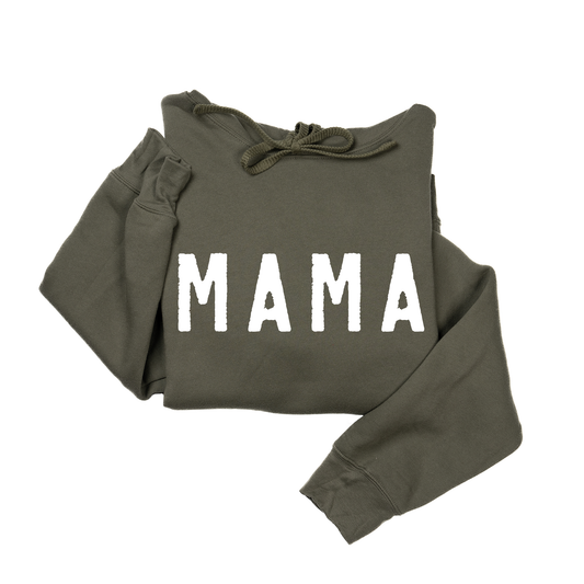 Mama (Rough, White) - Hoodie (Military Green)