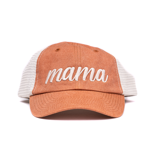Mama (Tan, 3D Puff) - Baseball Hat (Vintage Rust/Stone)