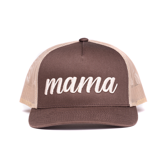 Mama (Tan, 3D Puff) - Trucker Hat (Brown/Tan)
