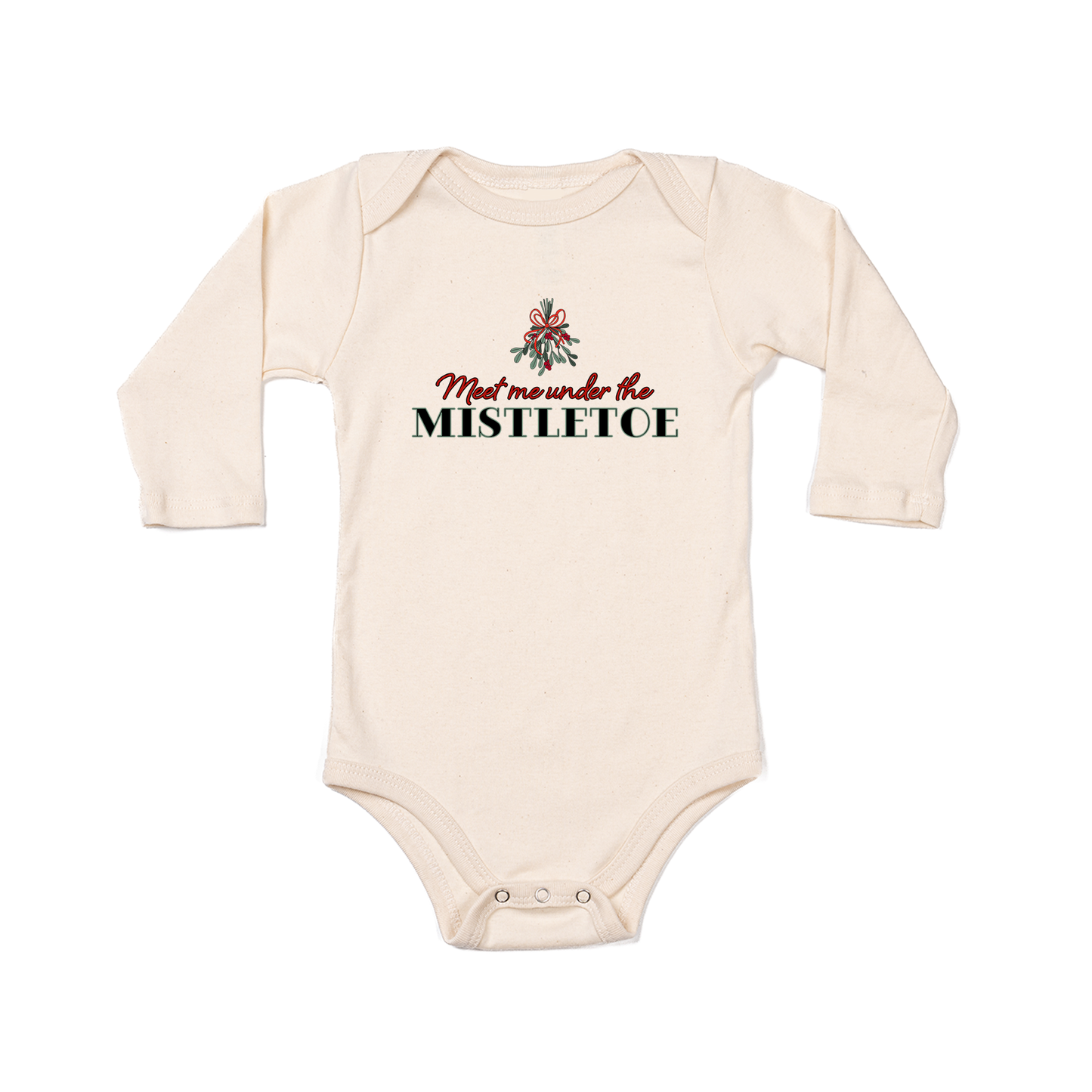 Meet Me Under The Mistletoe - Bodysuit (Natural, Long Sleeve)